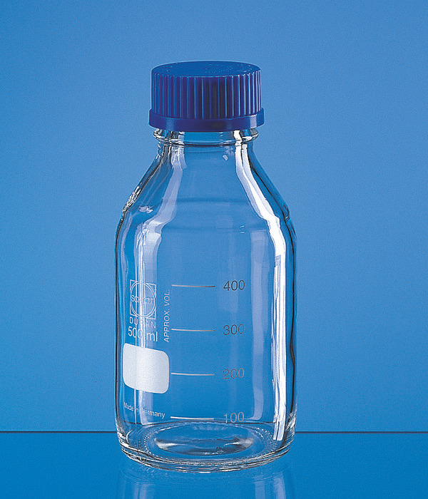 Laboratory bottle, Boro 3,3, graduated, with screw cap PP