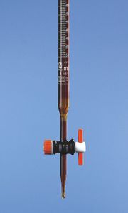 Burettes, SILBERBRAND, class B, Boro 3,3, amber, straight stopcock, PTFE key