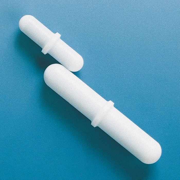 Magnetic stirring bars, cylindrical with pivot ring, PTFE