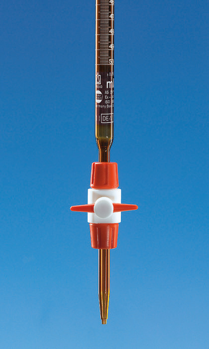 Compact-Burettes, BLAUBRAND®, class AS, Boro 3,3, DE-M, amber, with PTFE stopcock