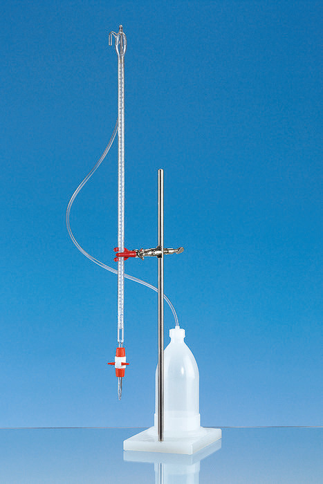 Compact-Automatic burettes, BLAUBRAND®, class AS, Boro 3,3, DE-M, blue Schellbach stripe, PE-Bottle