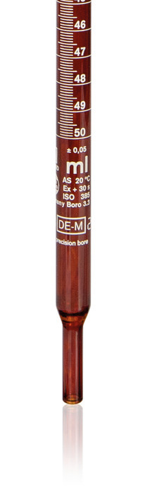 Spare burette tube for compact automatic burettes with automatic zeroing, Boro 3,3, amber