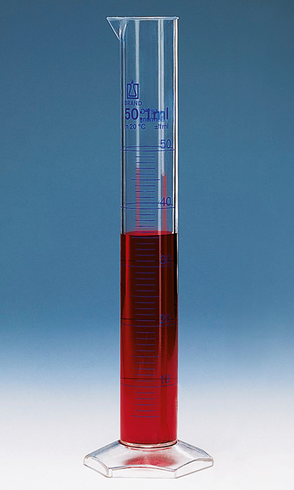 Graduated cylinders, tall form, PMP, class A, DE-M, blue printed scale