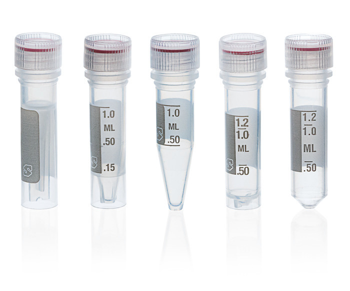 Microcentrifuge tubes with detached cap, PP, transparent, with screw cap, bulk, BIO-CERT® PCR QUALITY, sterile
