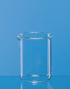 Beakers, short form, Boro 3,3, ungraduated, with spout