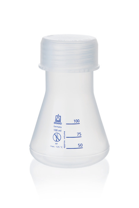 Erlenmeyer flasks, wide neck, PP, graduated, with screw cap GL 45