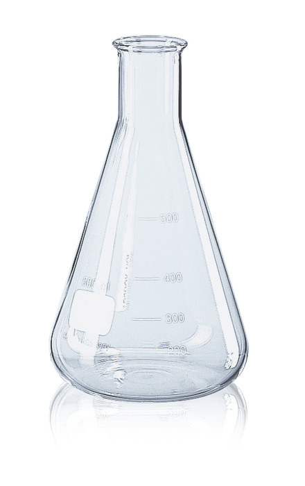Erlenmeyer flasks, narrow mouth, Boro 3,3, beaded rim, graduated