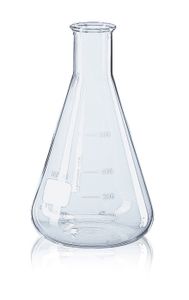 Erlenmeyer flasks, narrow mouth, Boro 3,3, beaded rim, graduated