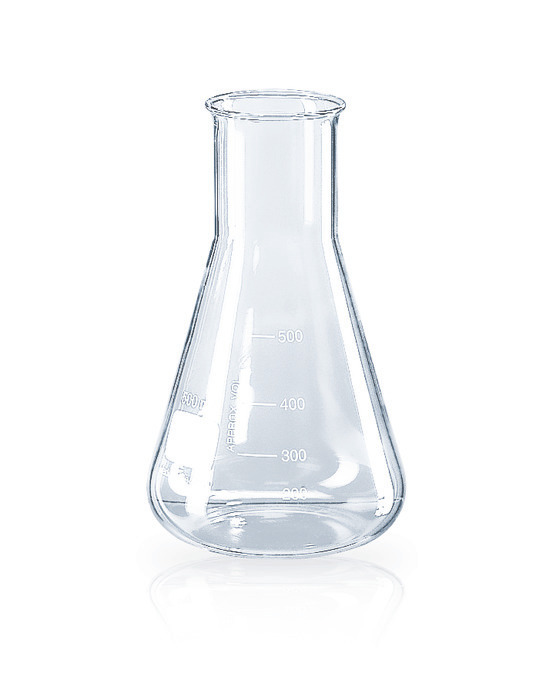 Erlenmeyer flasks, wide neck, Boro 3,3, beaded rim, graduated