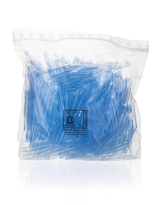 Pipette tips, bulk packed, in bag, 50 - 1,000 &micro;l, PP, blue, CERTIFIED LIFE SCIENCE QUALITY