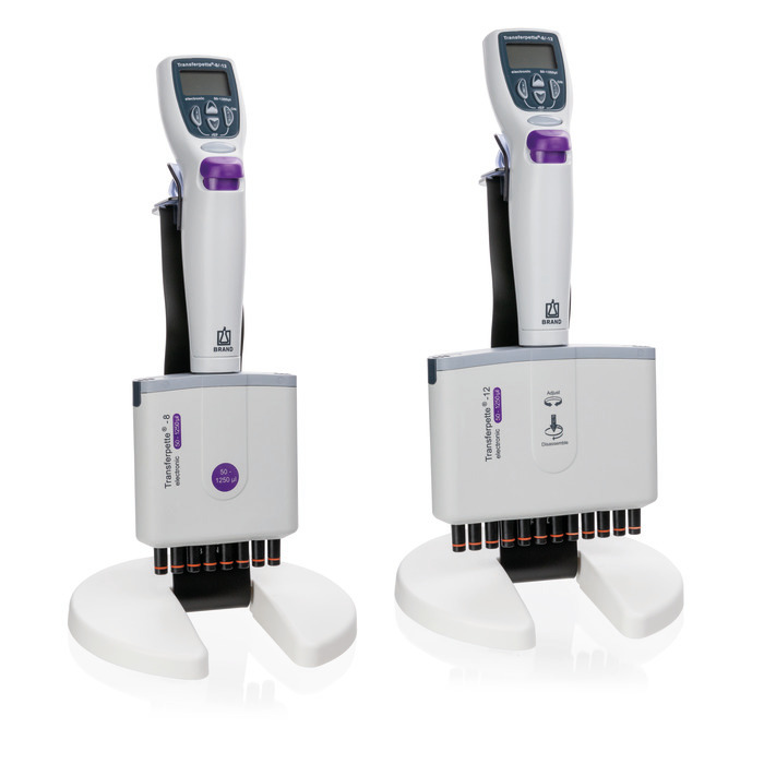 Multi-channel micropipette, incl. individual stand, Transferpette® -8/12 electronic, 50 - 1,250 µl, DE-M