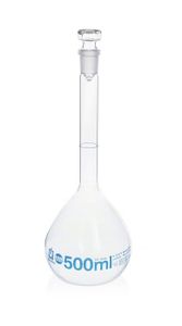 Volumetric flasks, BLAUBRAND®, class A, Boro 3,3, DE-M, with glass stopper, Incl. batch certificate with serial number
